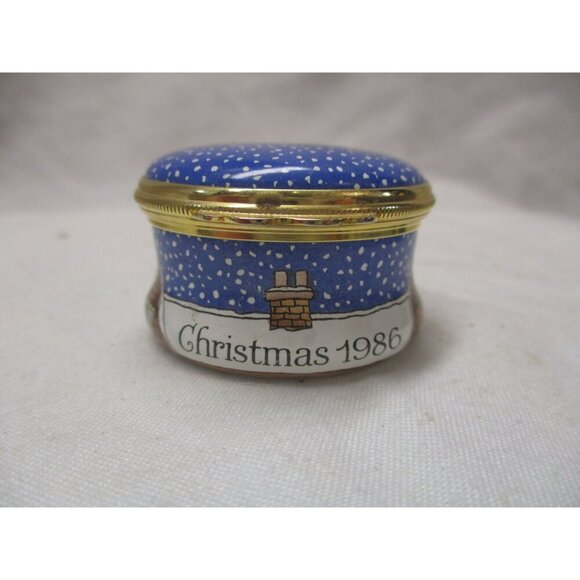 Enamel Box, Halcyon Days, Christmas 1986, Snuff Pill Jewelry Trinket English - Picture 5 of 7
